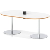 Italia Volta 1800mm Poseur Boardroom Table With Pop-up Power Module White Top Natural Wood Edge 720mm High Silver Leg