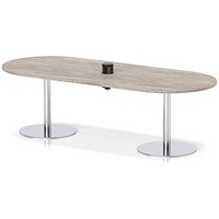Italia Volta 2400mm Poseur Boardroom Table With Pop-up Power Module Grey Oak Top 720mm High Silver Leg