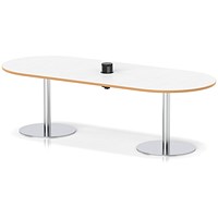 Italia Volta 2400mm Poseur Boardroom Table With Pop-up Power Module White Top Natural Wood Edge 720mm High Silver Leg