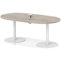 Italia Volta 1800mm Poseur Boardroom Table With Pop-up Power Module Grey Oak Top 720mm High White Leg