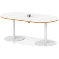 Italia Volta 1800mm Poseur Boardroom Table With Pop-up Power Module White Top Natural Wood Edge 720mm High White Leg