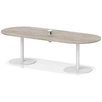 Italia Volta 2400mm Poseur Boardroom Table With Pop-up Power Module Grey Oak Top 720mm High White Leg