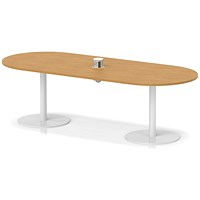 Italia Volta 2400mm Poseur Boardroom Table With Pop-up Power Module Oak Top 720mm High White Leg