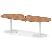 Italia Volta 2400mm Poseur Boardroom Table With Pop-up Power Module Walnut Top 720mm High White Leg