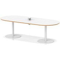 Italia Volta 2400mm Poseur Boardroom Table With Pop-up Power Module White Top Natural Wood Edge 720mm High White Leg