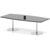 Italia Volta 2400mm Poseur High Gloss Table With Pop-up Power Module Black Top 725mm High Silver Leg