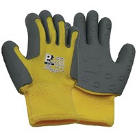 Children's Gloves, TPE Palm Coating with Cub Paw Print Design, 1 Pair, Size 4, Yellow/Grey