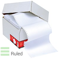 5 Star Computer Listing Paper, 1 Part, 11 inch x 368mm, White & Green, Ruled, 70gsm, Box (2000 Sheets)