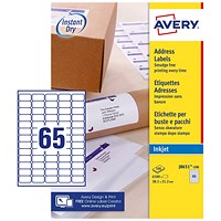 Avery Inkjet Address Label 38x21mm 65 Per A4 Sheet White (Pack 6500 Labels) J8651-100