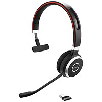 Jabra Evolve 65 SE MS Monaural Wireless Headset, Link 380, USB-A, Bluetooth Adapter