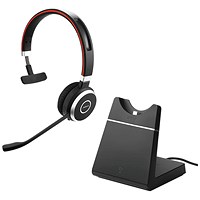 Jabra Evolve 65 SE UC Monaural Wireless Headset, Link 380, USB-A, Bluetooth Adapter and Charging Stand
