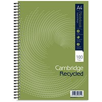 Cambridge Recycled Wirebound Notebook, Ruled, A4, 100 Pages, Pack of 5