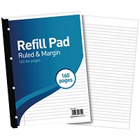 Hamelin Refill Pad, A4, 8mm Ruled and Margin, 160 Pages, Blue, Pack of 5