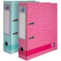 Oxford 70mm Lever Arch File A4 Spots Teal/Pink (Pack of 2)