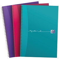 Oxford My Notes Wirebound Notebook, A4, 200 Pages, Ruled with Margin, Plain Assorted Colours, Pack of 3