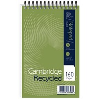 Cambridge Recycled Wirebound Notebook, 200x125mm, Ruled, 160 Pages, Green, Pack of 10