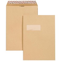 New Guardian Heavyweight C4 Pocket Envelopes with Window, Manilla, Peel and Seal, 130gsm, Pack of 250