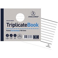 Challenge Carbonless Triplicate Book, Ruled, 100 Sets, 105x130mm, Pack of 5