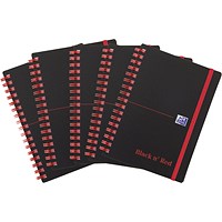 Black n' Red Wirebound Polypropylene Notebook, A6, Ruled, 140 Pages, Pack of 5