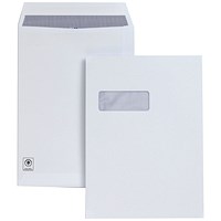 Plus Fabric C4 Pocket Envelopes with Window, Press Seal, 120gsm, White, Pack of 250
