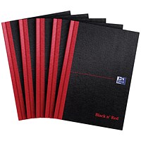 Black n' Red Casebound Notebook, A5, Ruled & Indexed A-Z, 192 Pages, Pack of 5