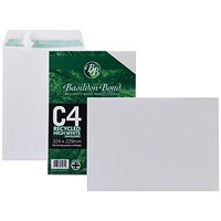 Basildon Bond Recycled C4 Pocket Envelopes, White, Peel & Seal, 120gsm, Pack of 50