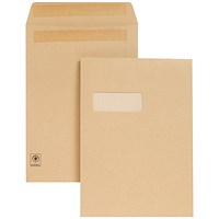 New Guardian Heavyweight C4 Pocket Envelopes with Window, Manilla, Self Seal, 130gsm, Pack of 250