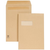 New Guardian Heavyweight C4 Pocket Envelopes with Window, Manilla, Press Seal, 130gsm, Pack of 250