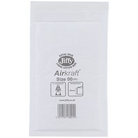 Jiffy Airkraft No.00 Bubble-lined Postal Bags, 115x195mm, Peel & Seal, White, Pack of 100