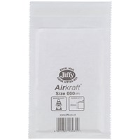 Jiffy Airkraft No.000 Bubble Lined Postal Bags, 90x145mm, Peel & Seal, White, Pack of 150