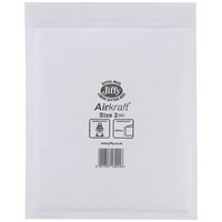 Jiffy Airkraft No.2 Bubble-lined Postal Bags, 205x245mm, Peel & Seal, White, Pack of 100