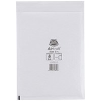 Jiffy Airkraft No.3 Bubble-lined Postal Bags, 220x320mm, Peel & Seal, White, Pack of 50