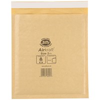 Jiffy Airkraft No.2 Bubble Bag Envelopes, 205x245mm, Gold, Pack of 100
