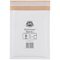 Jiffy Mailmiser No.0 Bubble-lined Protective Envelopes, 140x195mm, White, Pack of 100
