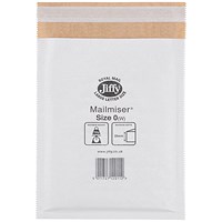 Jiffy Mailmiser No.0 Bubble Lined Protective Envelopes, 140x195mm, White, Pack of 100