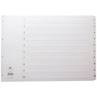 Concord Reinforced Board Index Dividers, 1-10, Clear Tabs, A3, White