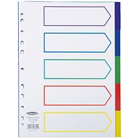 Concord Plastic Subject Dividers, 5-Part, Blank Multicolour Tabs, A4, White