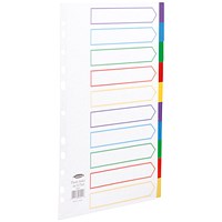 Concord Plastic Subject Dividers, 10-Part, A4, Assorted