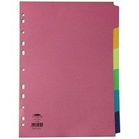 Concord Bright Subject Dividers, 6-Part, Blank Multicolour Tabs, A4, Multicolour