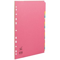 Concord Subject Dividers, Extra Wide, 20-Part, Blank Multicolour Tabs, A4, Multicolour, Pack of 10