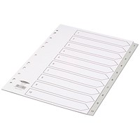 Concord Plastic Index Dividers, 1-10, Grey Tabs, A4, White Concord Plastic Index Dividers, 1-10, Grey Tabs, A4, White
