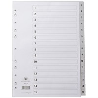 Concord Plastic Index Dividers, 1-15, Grey Tabs, A4, White