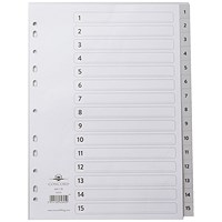 Concord Plastic Index Dividers, 1-15, Grey Tabs, A4, White Concord Plastic Index Dividers, 1-15, Grey Tabs, A4, White