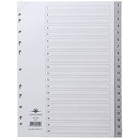 Concord Plastic Index Dividers, 1-20, Grey Tabs, A4, White