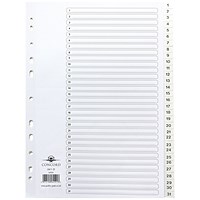 Concord Plastic Index Dividers, 1-31, Clear Tabs, A4, White