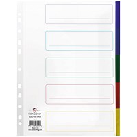 Concord Plastic Subject Dividers, Extra Wide, 5-Part, Blank Multicolour Tab, A4, White
