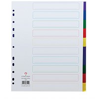 Concord Plastic Subject Dividers, Extra Wide, 10-Part, Blank Multicolour Tab, A4, White