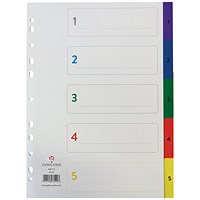 Concord Plastic Index Dividers, 1-5, Multicolour Tabs, A4, White