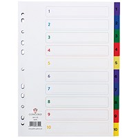 Concord Plastic Index Dividers, 1-10, Multicolour Tabs, A4, White