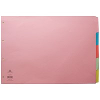 Concord Subject Dividers, 5-Part, Blank Multicolour Tabs, A3, Multicolour